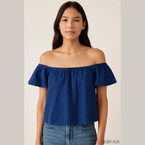 Altar'd State Blue Cotton Eyelet Off Sholder Blouse Shirt Top Medium
